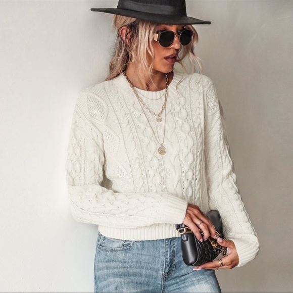 Cupshe Women's Cable Knit Drop Shoulder Sweater - Picture 2 of 4